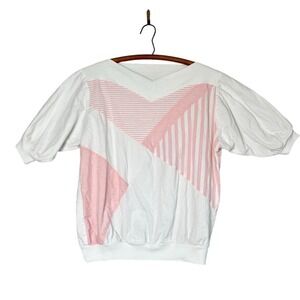 VTG 80s Fritzi Retro Pink Vaporwave‎ Beach Striped Cotton Pastel Top Sz Medium